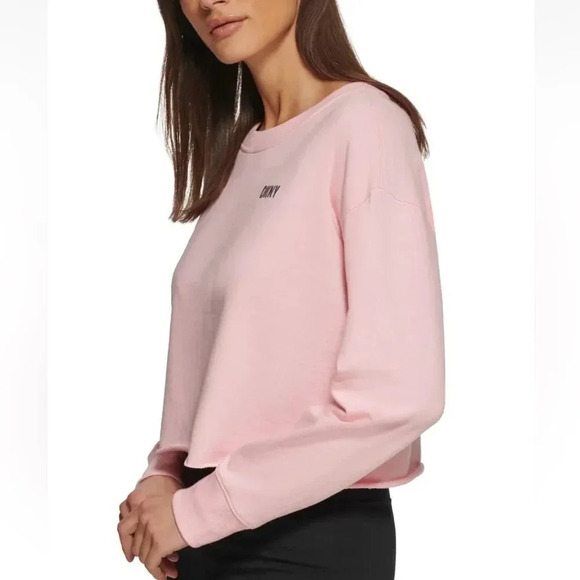 Dkny Sport Women's Metallic Logo Cropped Sweatshirt Light Pink NWT - Picture 1 of 2
